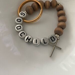 Kids Wooden Bead Bracelet with Silver and Gold Accents